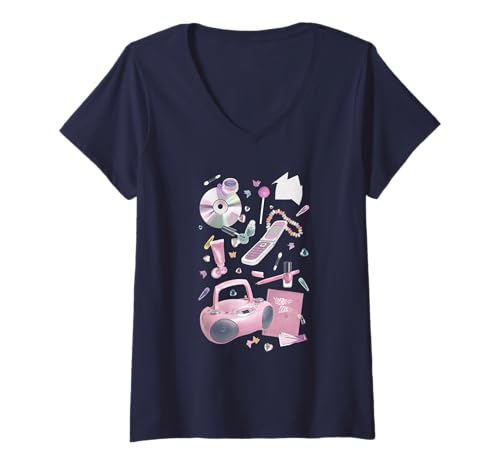 Damen Retro 90's Girly Things CDs Collage Y2K Cute Collection T-Shirt mit V-Ausschnitt Damen Retro 90's Girly Things CDs Collage Y2K Cute Collection T-Shirt mit V-Ausschnitt von RJ Threads