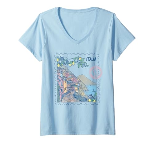 Damen Ripple Junction Italia Stamp Ocean Coast Travel Graphic T-Shirt mit V-Ausschnitt Damen Ripple Junction Italia Stamp Ocean Coast Travel Graphic T-Shirt mit V-Ausschnitt von RJ Threads