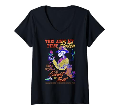 Damen This Ain't My First Rodeo Skeleton Funny T-Shirt mit V-Ausschnitt Damen This Ain't My First Rodeo Skeleton Funny T-Shirt mit V-Ausschnitt von RJ Threads