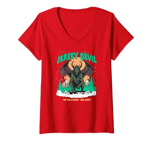 Damen Visit the Jersey Devil Funny Retro Graphic T-Shirt mit V-Ausschnitt Damen Visit the Jersey Devil Funny Retro Graphic T-Shirt mit V-Ausschnitt von RJ Threads