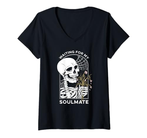 Damen Waiting for My Soulmate Skeleton Funny Halloween Love T-Shirt mit V-Ausschnitt Damen Waiting for My Soulmate Skeleton Funny Halloween Love T-Shirt mit V-Ausschnitt von RJ Threads