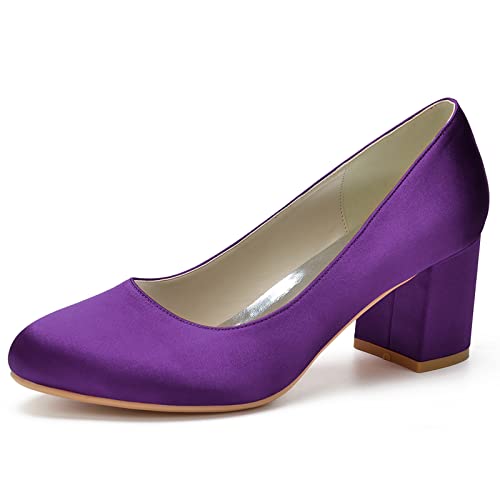 Damen Niedrige Blockabsätze Arbeit Pumps Runde Zehe Kleid Hochzeitsschuhe,Dark Purple,43 EU von RJYAUEFR