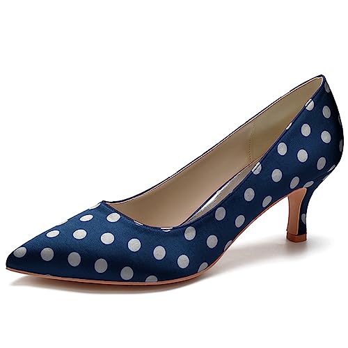 Damen Spitze Zehen Kätzchen-Absatz Slip on Hochzeit Pumps Für Arbeit, Party Mittelhoher Absatz Büro, Arbeitskleid Schuhe,Dark Blue,43 EU von RJYAUEFR