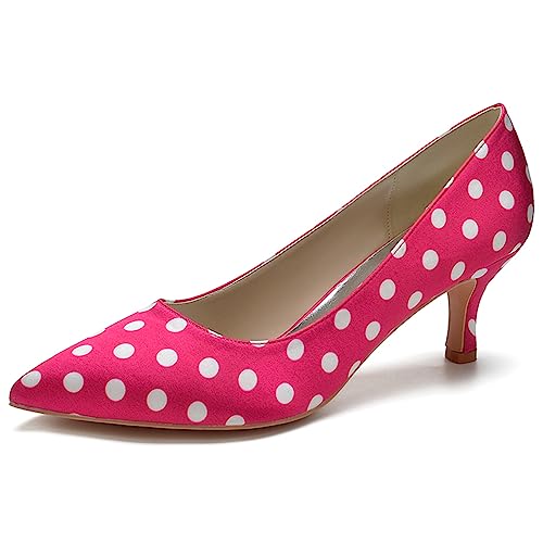 Damen Spitze Zehen Kätzchen-Absatz Slip on Hochzeit Pumps Für Arbeit, Party Mittelhoher Absatz Büro, Arbeitskleid Schuhe,Fuchsia,43 EU von RJYAUEFR