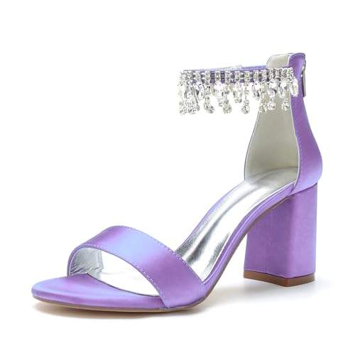 Frauen High Heels Open Toe Dating Kristall Pumps mit Reißverschluss Braut Hochzeit Party Schuhe 3,14 Zoll,Light Purple,39 EU von RJYAUEFR