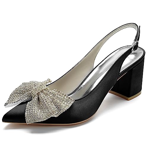 RJYAUEFR Damen Geschlossene Zehen Bogen High Heels Slingback Blockabsatz Pumps Knöchelriemen Kleid Sandalen Mit Absatz,Schwarz,41 EU von RJYAUEFR