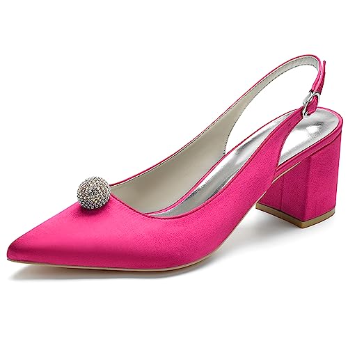 RJYAUEFR Geschlossene Pumps Für Frauen, Blockabsatz Ankleidesandalen Mit Knöchelriemen,Fuchsia,37 EU von RJYAUEFR