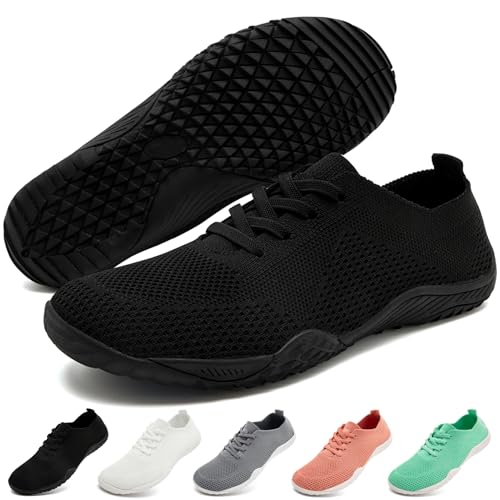 RJYWGS Barfuss Schuhe Damen Barfuß Loafer Laufschuhe Hallenschuhe Turnschuhe Sportschuhe Sneaker Gum Bequeme Soft Leicht Zero-Drop Solhe Trail Fitness Slipper Damen Schwarzer 44EU von RJYWGS