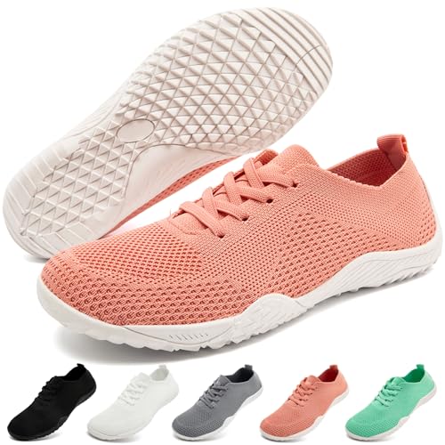 RJYWGS Barfuss Schuhe Damen Bequeme Barfußschuhe Elegant Outdoor Turnschuhe Fitness Gym Straßenlaufschuhe Sportschuhe Sneaker Laufschuhe Soft Zero-Drop Solhe Frauen Schuhe Damen Rosa 39EU von RJYWGS