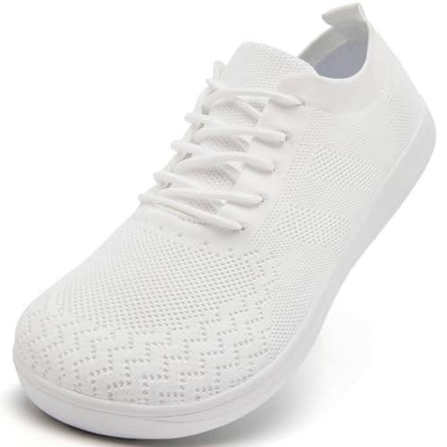 RJYWGS Barfuss Schuhe Herren Barfußschuhe Barfuß Loafer Leichte Hallenschuhe Sneaker & Sportschuhe Turnschuhe Laufschuhe Breiter Minimalistische Barfussschuhe rutschfeste Gummisohle Weiße 46 von RJYWGS