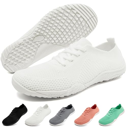 RJYWGS Barfußschuhe Damen Barfuss Sneaker Hausschuhe Trail Laufschuhe Leicht Zero-Drop Solhe Leicht Fitness Turnschuhe Joggingschuhe Atmungsaktiv rutschfeste Gym Damen Weiß 36EU von RJYWGS