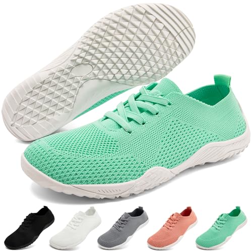 RJYWGS Hausschuhe Damen Barfußschuhe hüttenschuhe turnschläppchen rutschfeste Leichte Bequem Slip on Laufschuhe Fitnessschuhe Straßenlaufschuhe Zero-Drop Solhe Damen Green 40EU von RJYWGS