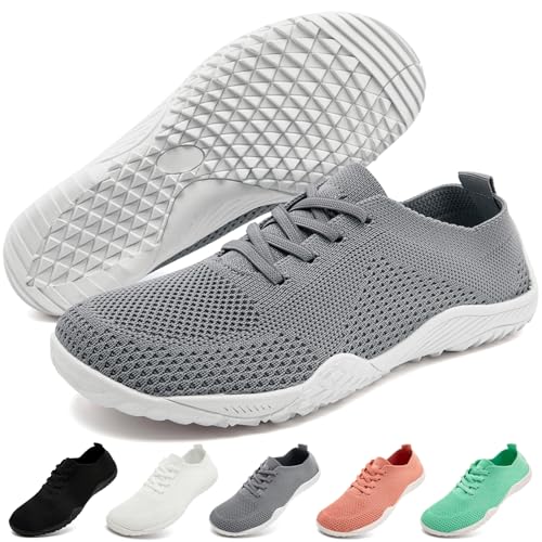 RJYWGS Sneaker Damen Schuhe Barfuss Turnschuhe Laufschuhe Joggingschuhe Freizeitschuhe Gym Sportschuhe Tennisschuhe Bequeme Barfußschuhe Atmungsaktiv Straßenlaufschuhe Minimalistische Damen Grau 43EU von RJYWGS
