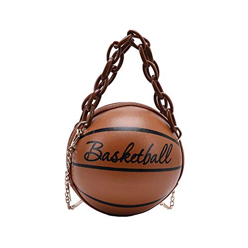 RK-HYTQWR Frauen Basketball Runde Pu Leder Schulter Umhängetasche Einkaufstasche Umhängetasche, Braun Acryl Basketball Tasche, Braun von RK-HYTQWR