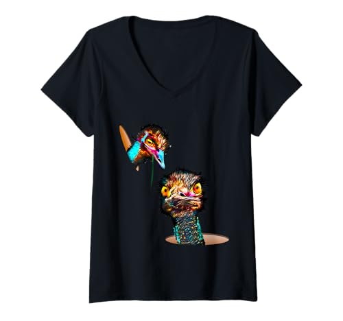 Damen Verrückter Emu T-Shirt mit V-Ausschnitt Damen Verrückter Emu T-Shirt mit V-Ausschnitt von RKG TEES