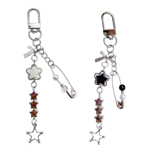 RKJRTK Sweet Star Pin Bowknot Keychain Pendant Lovely Hangings Decorations Keyring Charm for Purse Bag Backpack Handbag, Bkw, 12.2cm von RKJRTK