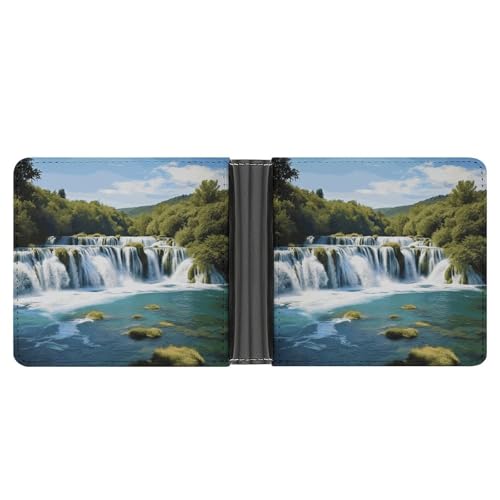 Klassische Slimfold Geldbörse für Frauen Wasserfälle auf Krka River Bifold Kreditkartenetui Geldbörse für Herren Leder Geldbörse mit Ausweisfenster und mehreren Kartenfächern Mini Wallet Wasserfälle von RKJVB