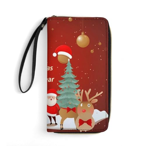 RKJVB Damen-Geldbörse, mehrere Taschen, lange Geldbörse, Frohe Weihnachten und ein frohes neues Jahr, Ledergeldbörse für Damen, ultradünn, mit Reißverschlussfach für Shopping, Arbeit, Stil, 19,7 x von RKJVB