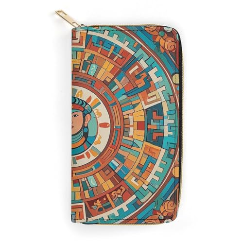 RKJVB Damen-Geldbörse, mehrere Taschen, lange Geldbörse, Muster der alten Zivilisation, Figuren, Ledergeldbörse für Damen, ultradünn, mit Reißverschlusstasche für Shopping, Arbeit, Stil, 19,7 x 10,5 von RKJVB