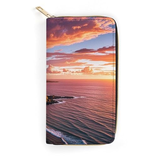 RKJVB Damen-Geldbörse, mehrere Taschen, lange Geldbörse, hawaiianischer Sonnenuntergang, Ledergeldbörse für Damen, ultradünn, mit Reißverschlussfach für Shopping, Arbeit, Stil, 19,7 x 10,5 cm, Stil:, von RKJVB