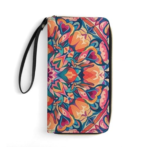 RKJVB Damen-Geldbörse mit mehreren Taschen, buntes symmetrisches Muster, Ledergeldbörse für Damen, ultradünn, mit Reißverschlussfach für Shopping, Arbeit, Stil, 19,7 x 10,5 cm, modern, Stil:, RKJVB Damen-Geldbörse mit mehreren Taschen, buntes symmetrisches Muster, Ledergeldbörse für Damen, ultradünn, mit Reißverschlussfach für Shopping, Arbeit, Stil, 19,7 x 10,5 cm, modern, Stil:, von RKJVB