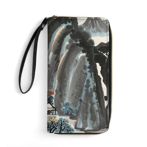 RKJVB Damen-Geldbörse mit mehreren Taschen, lange Geldbörse, chinesische Landschaftsmalerei, Ledergeldbörse für Damen, ultradünn, mit Reißverschlussfach für Shopping, Arbeit, Stil, 19,7 x 10,5 cm, RKJVB Damen-Geldbörse mit mehreren Taschen, lange Geldbörse, chinesische Landschaftsmalerei, Ledergeldbörse für Damen, ultradünn, mit Reißverschlussfach für Shopping, Arbeit, Stil, 19,7 x 10,5 cm, von RKJVB