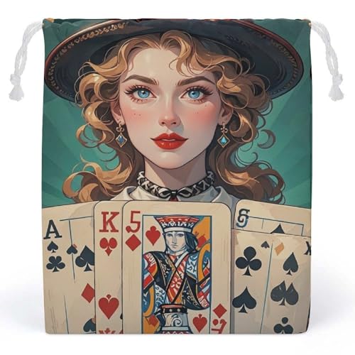 RKJVB Damen Pokerkarten Kordelzugbeutel Staubdichte Aufbewahrungstasche Atmungsaktive Segeltuchtasche Wiederverwendbare Musselintasche für Party Hochzeit Weihnachten Geschenktasche, Stil:, 10.2 x 8.3 von RKJVB