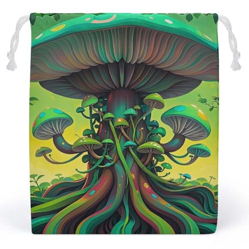 RKJVB Dreamy Mushrooms And Tree Drawstring Bags Dust-proof Storage Bag Breathable Canvas Bag Reusable Musselin Bag for Party Wedding Xmas Gift Bag, Stil:, 10.2 x 8.3 inches von RKJVB