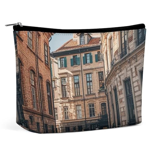 RKJVB Facade Architecture Urban Image Make-up-Tasche für Damen, tragbare Kosmetiktasche, wasserdicht, Kulturbeutel, Aufbewahrungstasche, große Make-up-Tasche, ästhetische Hand-Make-up-Tasche für von RKJVB