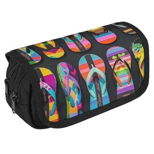 RKJVB Federmäppchen, Flip-Flops, Federmäppchen, großes Fassungsvermögen, Stiftebox, Doppel-Reißverschluss, Aufbewahrungstasche, 2 Fächer, tragbare multifunktionale Tasche, Schreibtisch-Organizer, von RKJVB