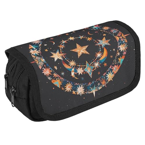 RKJVB Federmäppchen, wunderschöne Sterne und Mond, großes Fassungsvermögen, Stiftebox, Doppel-Reißverschluss, Aufbewahrungstasche, 2 Fächer, tragbare multifunktionale Tasche, Schreibtisch-Organizer, von RKJVB