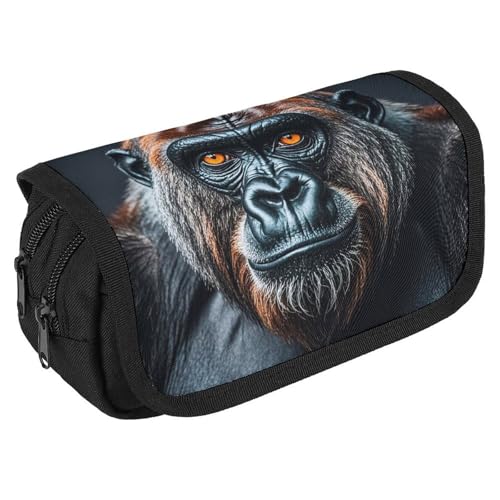 RKJVB Federmäppchen A Gorilla Federmäppchen Große Kapazität Stiftebox Doppelreißverschluss Aufbewahrungstasche 2 Fächer Tragbare Multifunktionstasche Schreibtisch Organizer Stifteetui, Stil:, von RKJVB