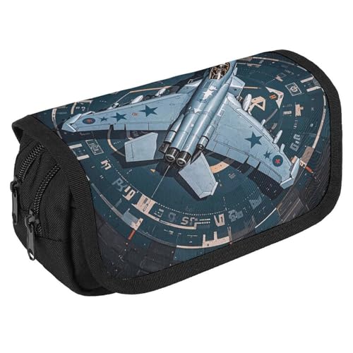 RKJVB Federmäppchen Air Force Fighter Jet Federmäppchen Große Kapazität Stiftebox Doppelreißverschluss Aufbewahrungstasche 2 Fächer Tragbare Multifunktionstasche Schreibtisch Organizer Stifteetui, von RKJVB