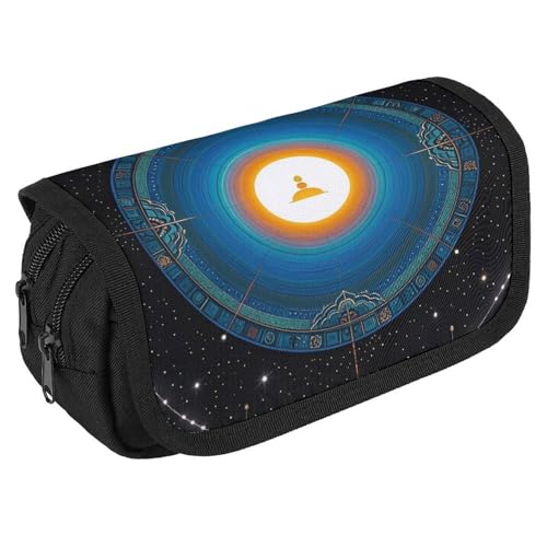 RKJVB Federmäppchen Balance Point of Cosmic Culture Federmäppchen Große Kapazität Stiftebox Doppelreißverschluss Aufbewahrungstasche 2 Fächer Tragbare Multifunktionstasche Schreibtisch Organizer von RKJVB