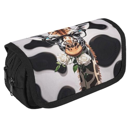 RKJVB Federmäppchen Giraffe Bites The Rose Federmäppchen Große Kapazität Stiftebox Doppelreißverschluss Aufbewahrungstasche 2 Fächer Tragbare Multifunktionstasche Schreibtisch Organizer Stifteetui, von RKJVB