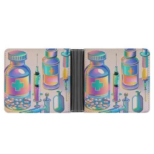 RKJVB Klassische Slimfold Geldbörse für Damen, Farbverlauf, medizinische Gegenstände, Muster, Bifold Kreditkartenhalter, Geldbörse für Herren, Ledergeldbörse mit Ausweisfenster und mehreren von RKJVB