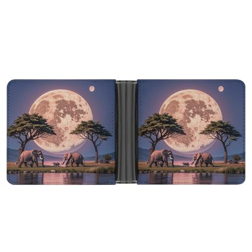 RKJVB Klassische Slimfold Geldbörse für Damen, The Elephant Walks Bifold Kreditkartenetui für Herren, Ledergeldbörse mit Ausweisfenster und mehreren Kartenfächern, Mini-Geldbörse, The Elephant Walks, von RKJVB