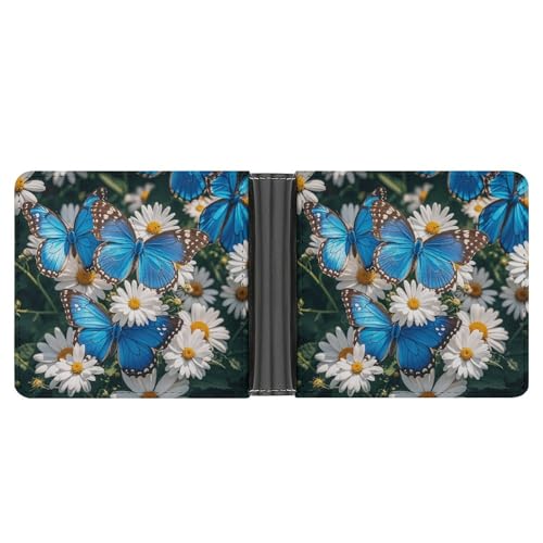 RKJVB Klassische Slimfold Geldbörse für Damen, blaue Schmetterlinge, weiße Blumen, Bifold Kreditkartenetui für Herren, Ledergeldbörse mit Ausweisfenster und mehreren Kartenfächern, Mini-Geldbörse, RKJVB Klassische Slimfold Geldbörse für Damen, blaue Schmetterlinge, weiße Blumen, Bifold Kreditkartenetui für Herren, Ledergeldbörse mit Ausweisfenster und mehreren Kartenfächern, Mini-Geldbörse, von RKJVB