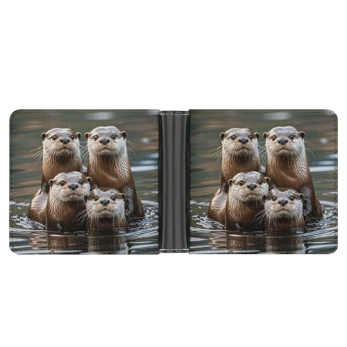 RKJVB Klassische Slimfold Geldbörse für Damen, drei braune Otter, Bifold Kreditkartenhalter, Geldbörse für Herren, Ledergeldbörse mit Ausweisfenster und mehreren Kartenfächern, Mini-Geldbörse, drei von RKJVB