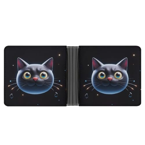 RKJVB Klassische Slimfold Geldbörse für Damen, niedliche schwarze Katzen-Form, Bifold Kreditkartenhalter, Geldbörse für Herren, Ledergeldbörse mit Ausweisfenster und mehreren Kartenfächern, von RKJVB