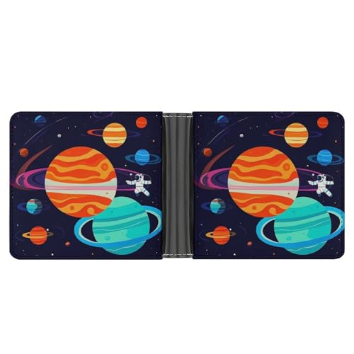 RKJVB Klassische Slimfold Geldbörse für Damen Astronaut Bifold Kreditkartenetui Geldbörse für Herren Leder Geldbörse mit Ausweisfenster und mehreren Kartenfächern Mini-Geldbörse, Astronaut, 4,6 × 3,7 von RKJVB