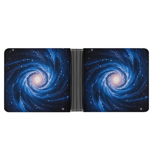 RKJVB Klassische Slimfold Geldbörse für Damen Blau Galaxy Bifold Kreditkartenetui Brieftasche für Herren Leder Geldbörse mit Ausweisfenster und mehreren Kartenfächern Mini Wallet Blue Galaxy 4,6 × 3,7 von RKJVB