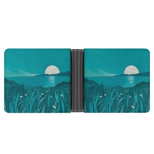 RKJVB Klassische Slimfold Geldbörse für Damen Blaugrün Bifold Kreditkartenetui Geldbörse für Herren Leder Geldbörse mit Ausweisfenster und mehreren Kartenfächern Mini Wallet Blaugrün Blau 4,6 × 3,7 × von RKJVB