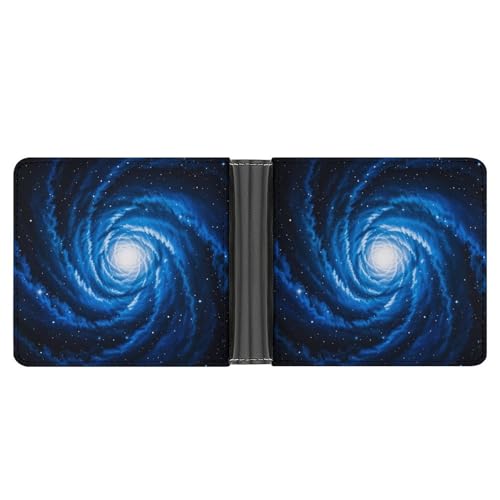 RKJVB Klassische Slimfold Geldbörse für Damen Blue Nebula Bifold Kreditkartenetui Geldbörse für Herren Leder Geldbörse mit Ausweisfenster und mehreren Kartenfächern Mini Wallet Blue Nebula, 4.6 × 3.7 von RKJVB