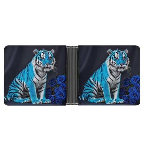 RKJVB Klassische Slimfold Geldbörse für Damen Blue Rose Tiger Bifold Kreditkartenetui Geldbörse für Herren Leder Geldbörse mit Ausweisfenster und mehreren Kartenfächern Mini Wallet Blue Rose Tiger 4,6 von RKJVB