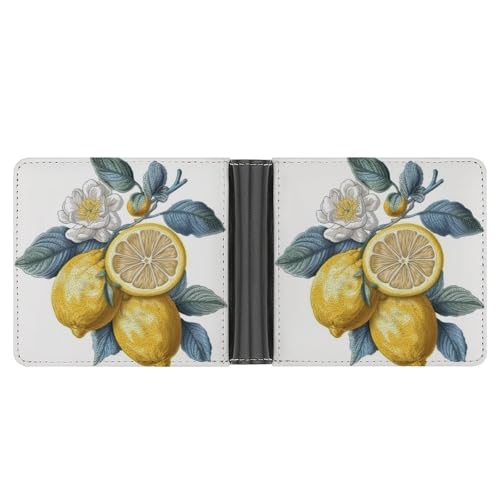 RKJVB Klassische Slimfold Geldbörse für Damen Drei Zitronen Bifold Kreditkartenetui Geldbörse für Herren Leder Geldbörse mit Ausweisfenster und mehreren Kartenfächern Mini Wallet Drei Zitronen 4,6 × von RKJVB
