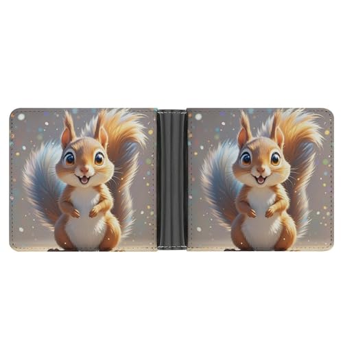 RKJVB Klassische Slimfold Geldbörse für Damen Eichhörnchen Bifold Kreditkartenetui Geldbörse für Herren Leder Geldbörse mit Ausweisfenster und mehreren Kartenfächern Mini Wallet Eichhörnchen 4,6 × 3,7 von RKJVB