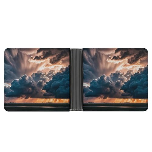 RKJVB Klassische Slimfold Geldbörse für Damen Magnificent Rainstorm Cloud Bifold Kreditkartenetui Geldbörse für Herren Leder Geldbörse mit Ausweisfenster und mehreren Kartenfächern Mini Wallet von RKJVB