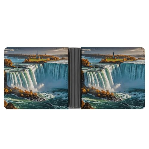 RKJVB Klassische Slimfold Geldbörse für Damen Niagara Fall Bifold Kreditkartenetui Geldbörse für Herren Leder Geldbörse mit Ausweisfenster und mehreren Kartenfächern Mini Wallet Niagara Fall 4,6 × 3,7 von RKJVB