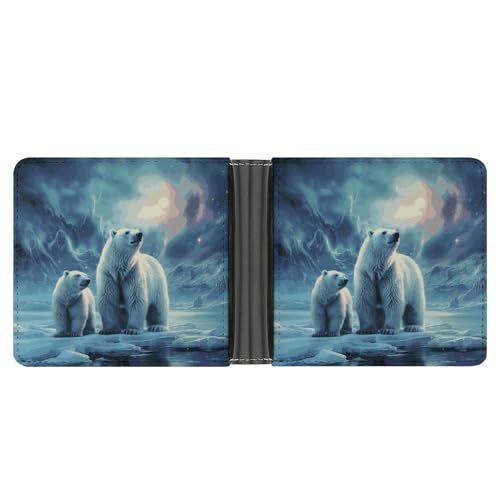 RKJVB Klassische Slimfold Geldbörse für Damen Polarbären Nordlichter Bifold Kreditkartenetui Geldbörse für Herren Leder Geldbörse mit Ausweisfenster und mehreren Kartenfächern Mini Wallet Polar Bears von RKJVB